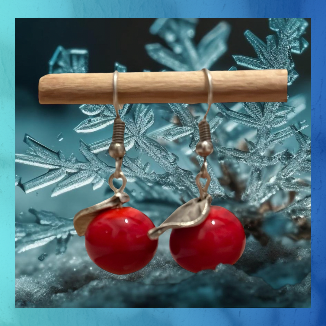 Rote Glaskugel-Ohrringe mit Blatt-Accessoires